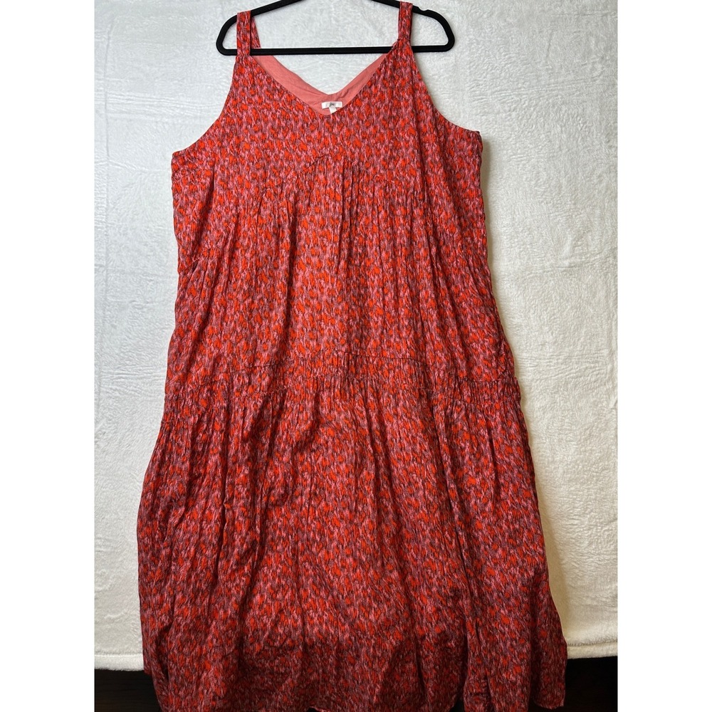 Joie Red Pink Ikat Tiered Maxi Dress Sleeveless V-Neck XXL